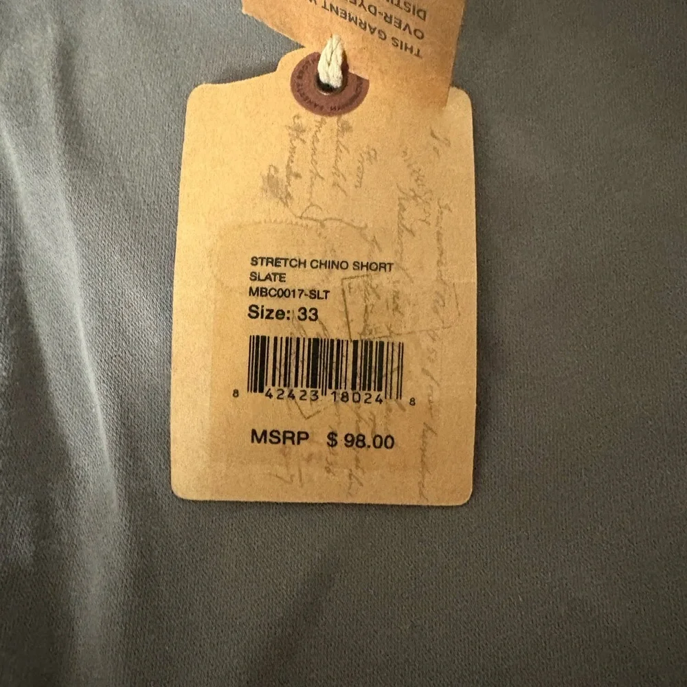 Faherty Stretch Chino Shorts Slate Men’s 43W NWT